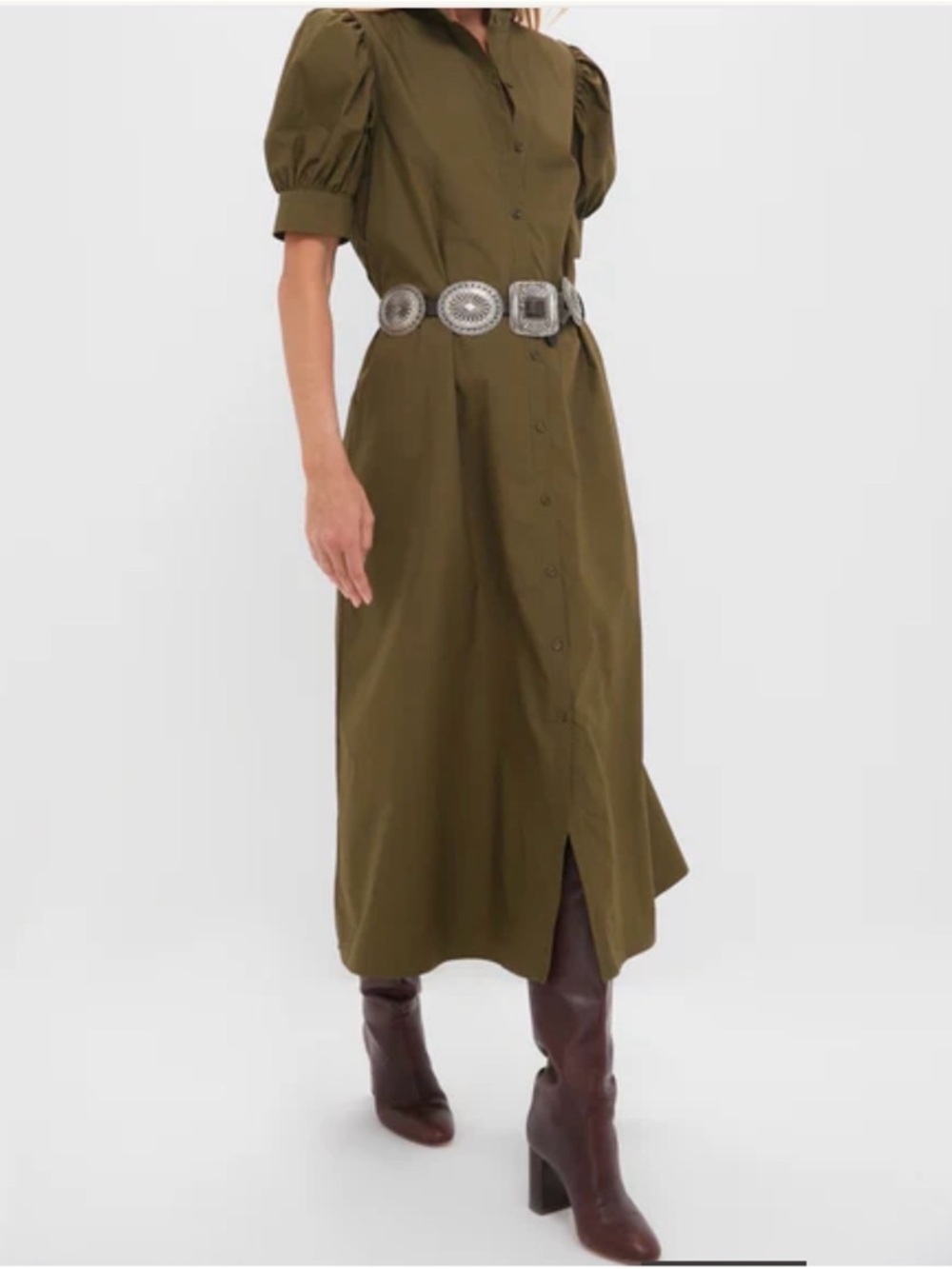 HYACINTH HOUSE Olive Green Ruffle Collar Louisa Maxi Dress